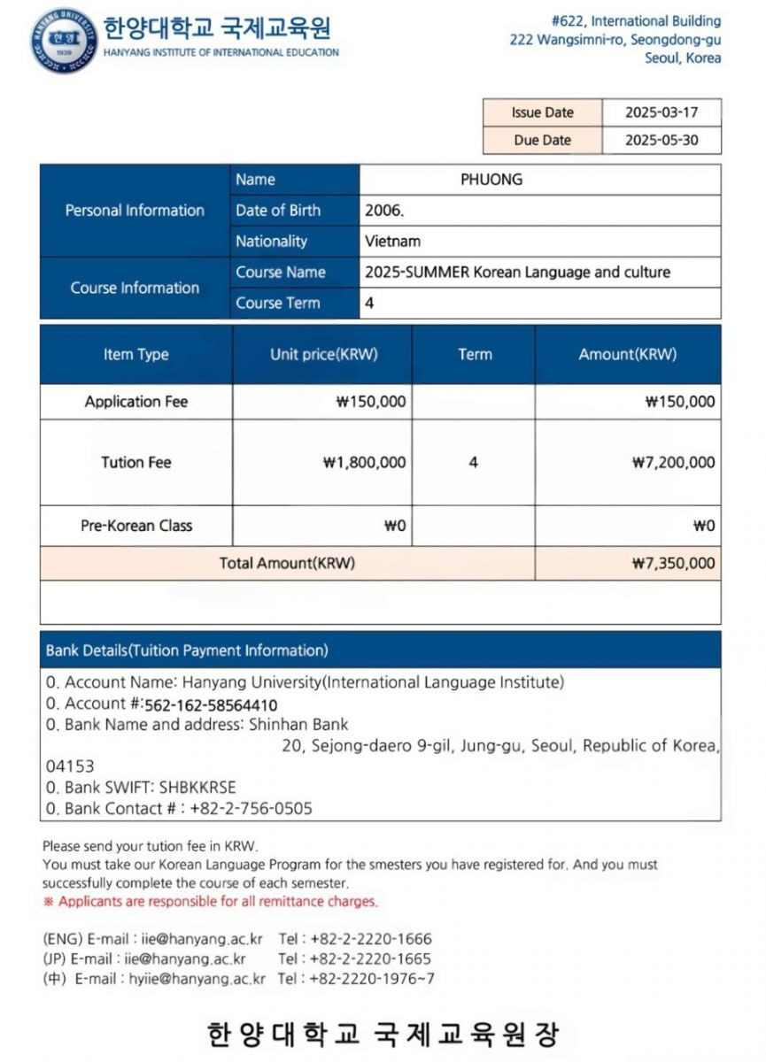Trường Đại học Hanyang Hàn Quốc - 한양대학교